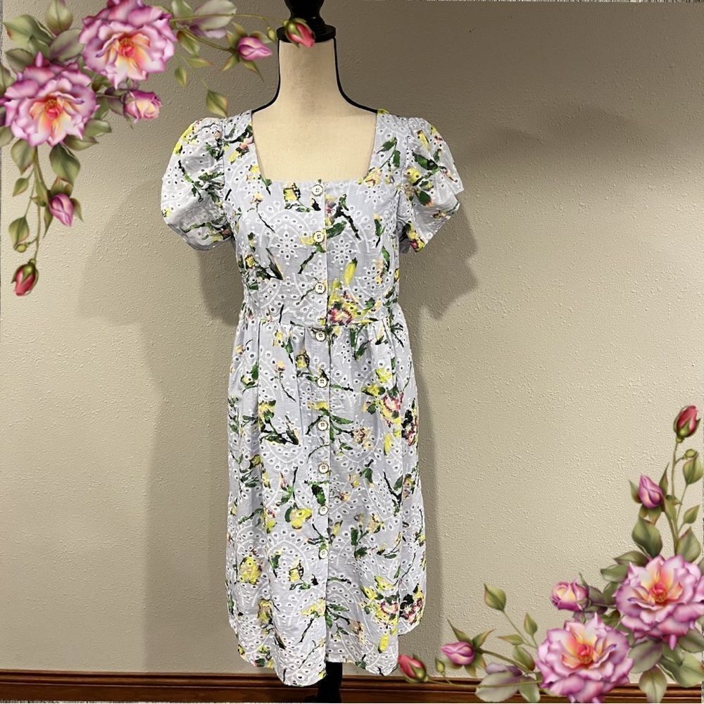 Adyson Parker Floral Embroidered Eyelet Square Neck Button Down Dress